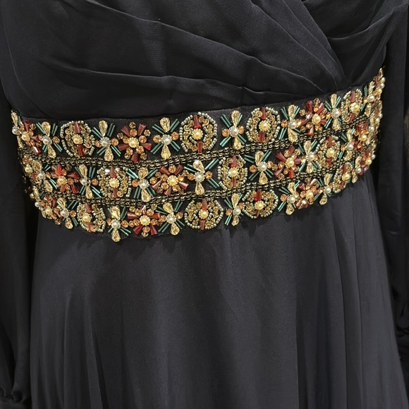 NWOT Mac Duggal bishop sleeve wrap over belt detail flowy gown - Picture 4 of 15